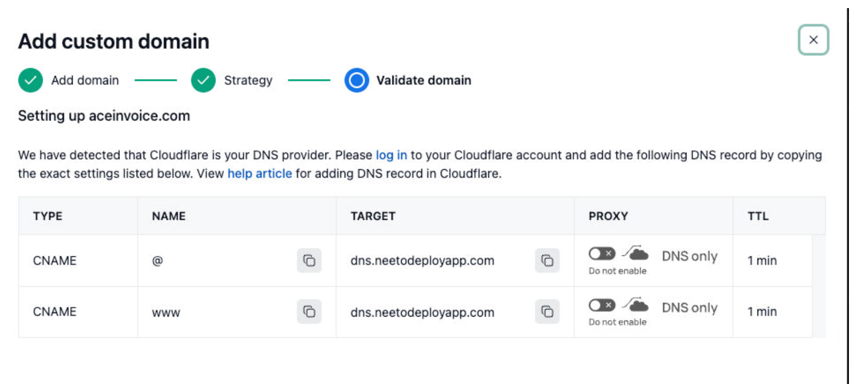 Adding custom domain for cloudflare